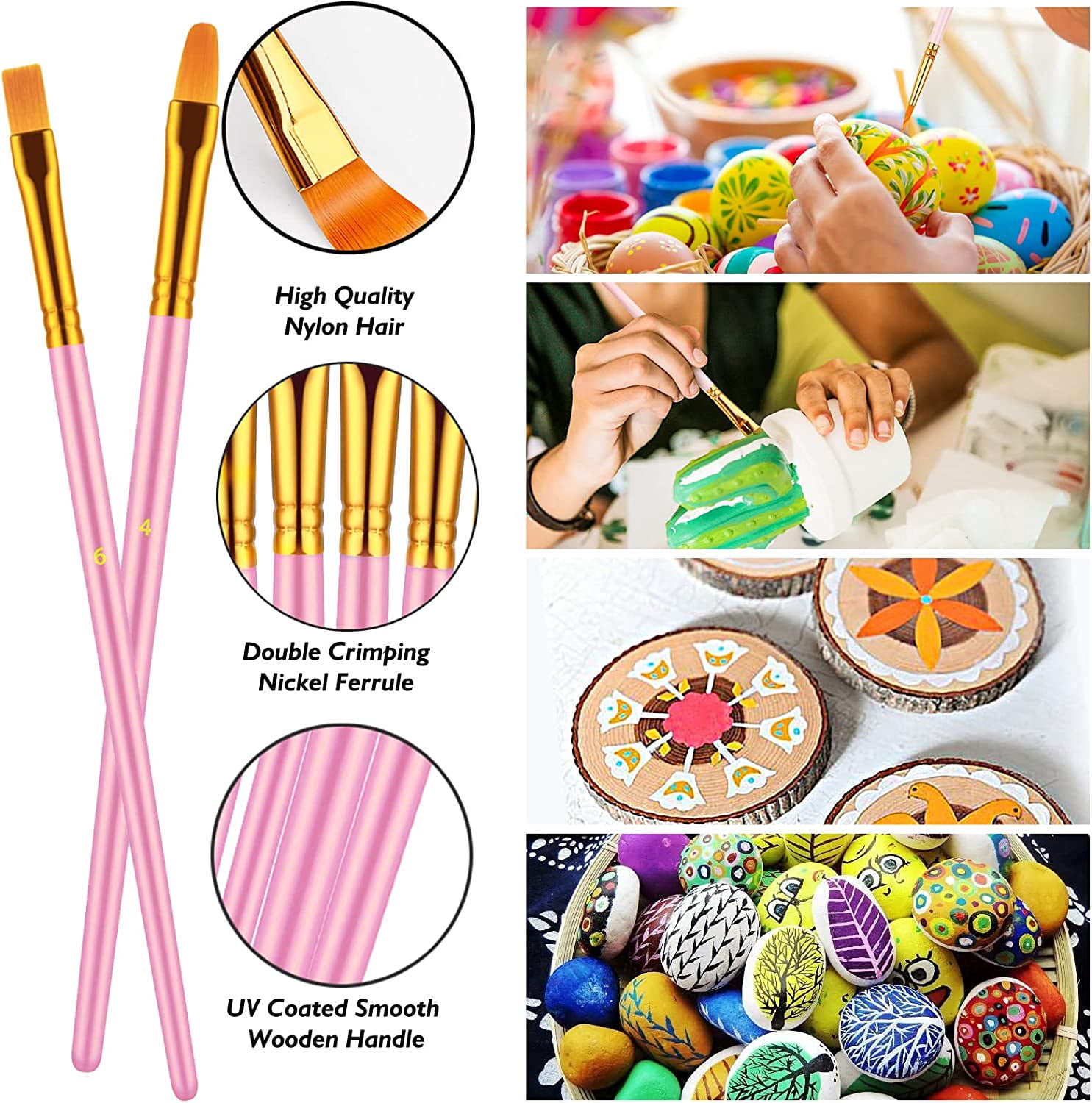 JJEAN-Paint Brushes Set, 60 Pcs Paint Brushes for Acrylic Painting, Oil Watercolor Acrylic Paint Brush, Artist Paintbrushes for Body Face Rock Canvas, Adult Drawing Arts Crafts Supplies, Pink