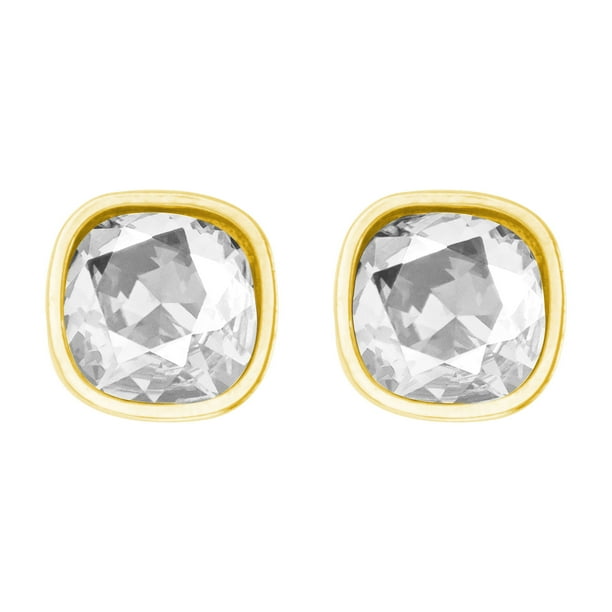 Arete para Mujer con Cristal Fino Swarovski en Forma de Cuadrado Chico – Bañado en Oro 14k– Arete Elegante y Brillante, Aretes de Mujer de Moda– Joyería para Mujer de Moda– Regalo especial Ortiz Espinosa Temporada
