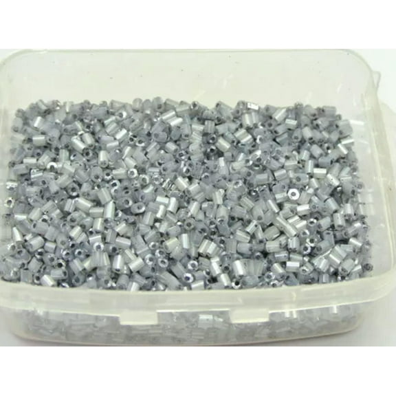 U8MO 5000 Glass Tube Bugle Beads 2X2mm Ceylon Color Storage Box Jewelry making-Ceylon Grey
