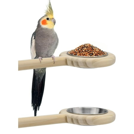 Bird Perch Feeding Cup Platform Wood Perch Stand Toy Cage Accessory for Parrots