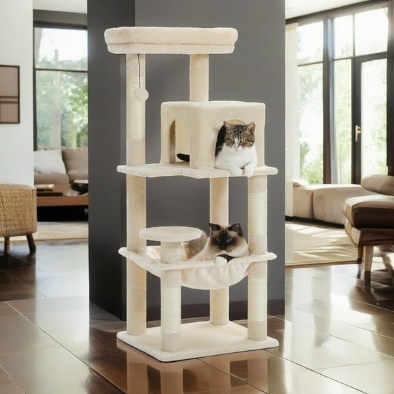 Demi Bonn 45" Cat Tree Tower for Indoor Cats, 5-Level Cat Condo for Large Cats with Large Hammock, Big Top Perch and 4 Sisal Covered Scratching Pos, Green