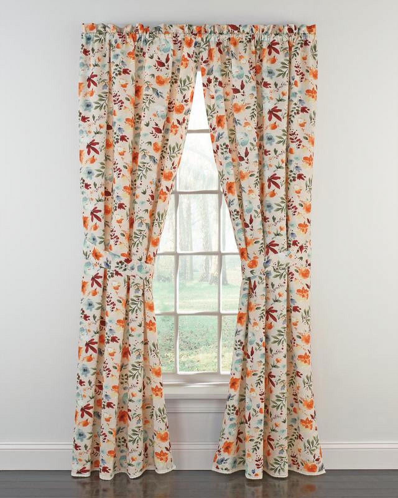 The Pioneer Woman Willow Floral Curtain Panel Pair with Tie Backs, Set of 2, Multicolor, 40"W x 84"L