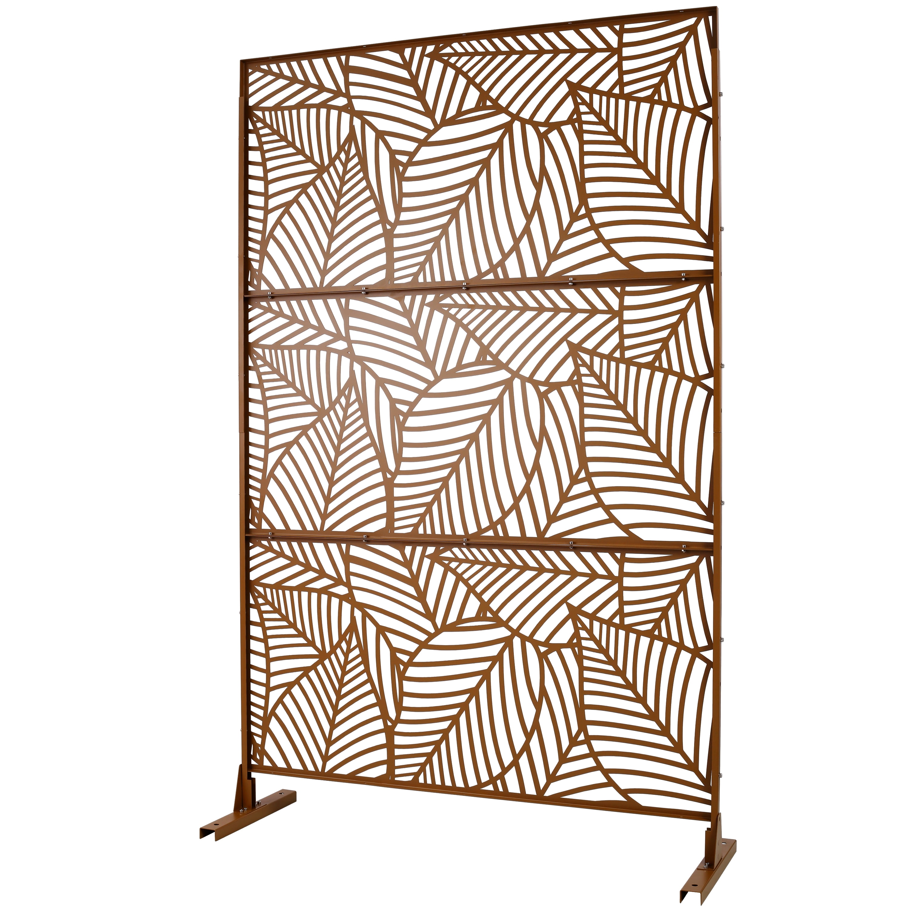 Outdoor Decor Privacy Screen, 76"Hx48"W Freestanding Metal Room Divider for Deck Balcony, Rust Red