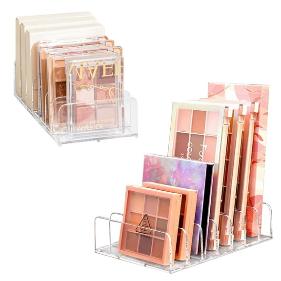 2 Pack Makeup Palette Organizer, Acrylic Eyeshadow Palette Holder Stand, Clear Plastic Cosmetic Organizer for Bedroom Vanity Drawers Contertop, Cabinet -7 Sections