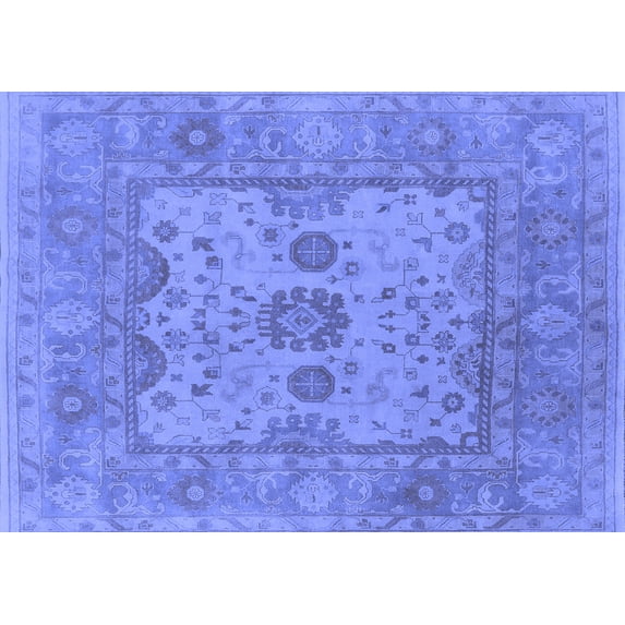 Ahgly Company Machine Washable Indoor Rectangle Oriental Blue Industrial Area Rugs, 7' x 9'