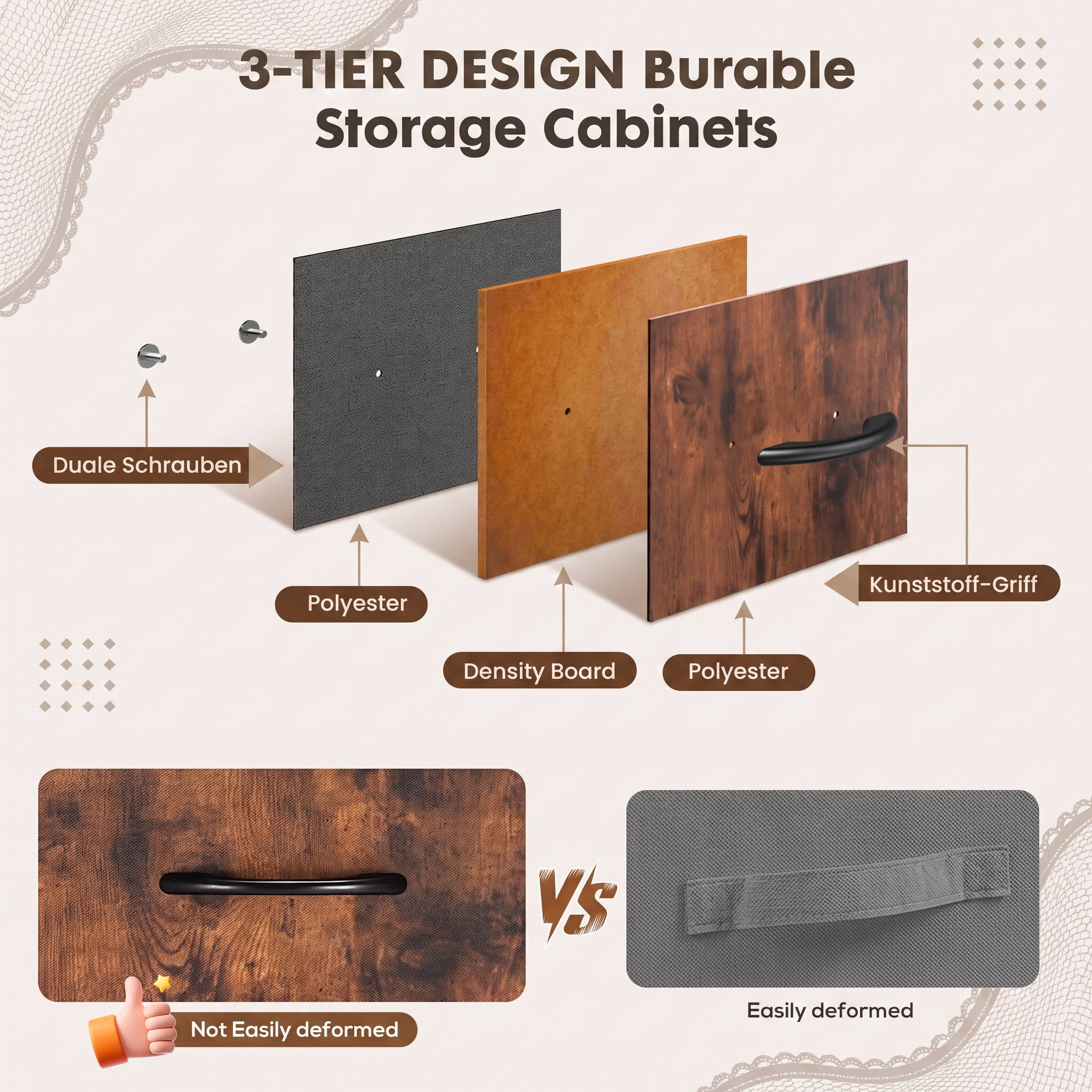 TrumanPick Fabric Storage Drawer Bedroom Dresser, Tall Dresser for Closet, 5 Fabric Dresser with 5 Storage Drawers for Clothes, Living Room, Hallway, Entryway, Rust