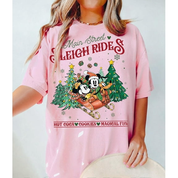 Retro Mickey Minnie Main Street Sleigh Rides Shirts, Disney Mickey Minnie Holiday Sweatshirt, Mickey Holiday Gift, S-5Xl Shirt