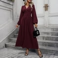 thumbnail image 5 of Tianiyouqing Women's Long Sleeves Bridesmaid Dresses Empire Waist 2025 Empire Waist Pleated Aline Formal Evening Dresses with Slit Dark Purple M, 5 of 6