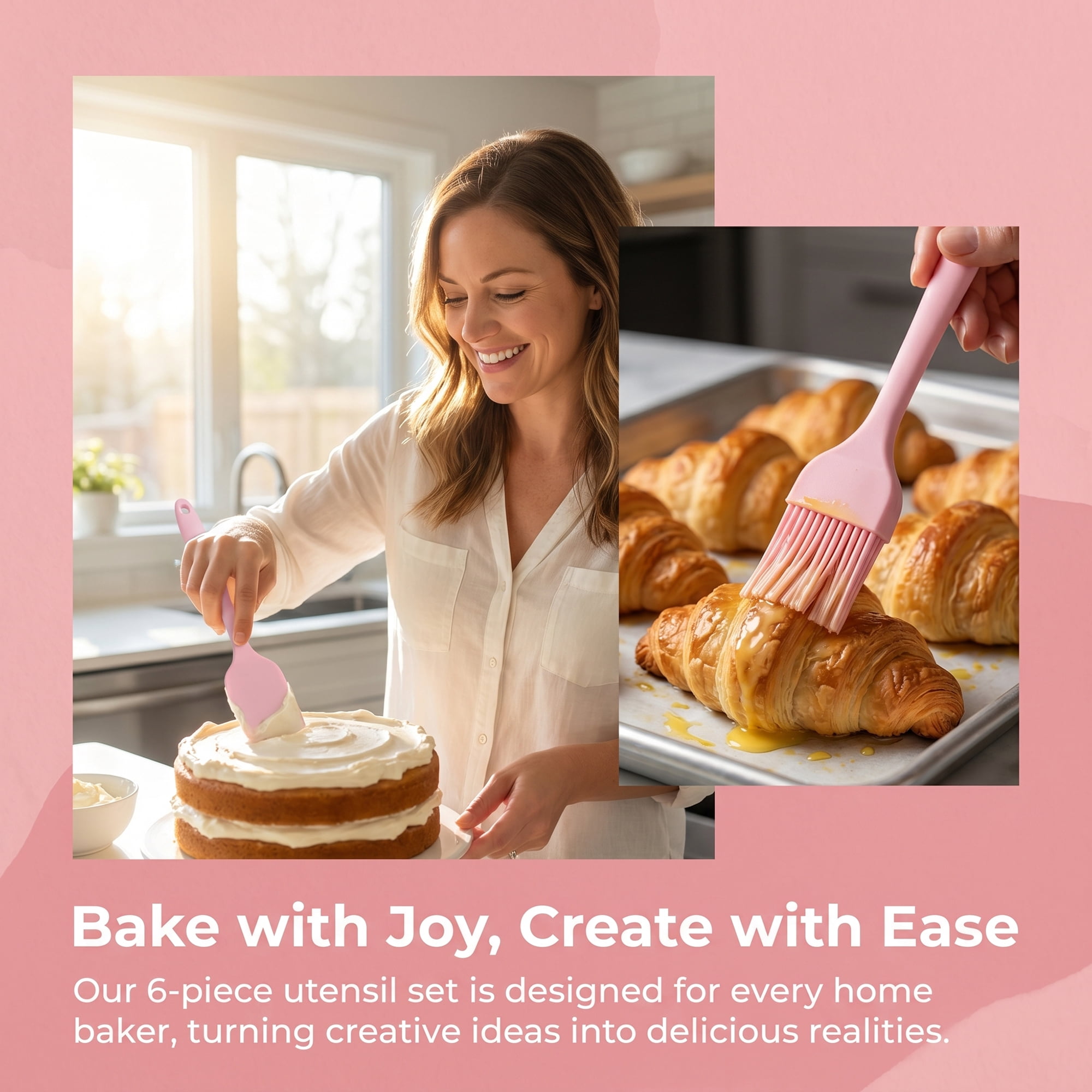 Unique Bargains 6Pcs Heat-Resistant Dishwasher Safe Kitchen Utensils Pink