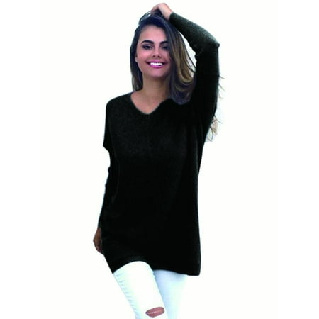 Scrunch Neck Sweater - Womens V Neck Sweater Shirt Long Sleeve Casual Knit Jumper Tops Pullover Outwear