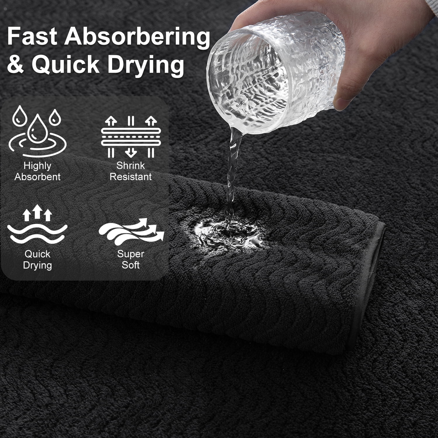 Covina Home 8 Pcs Bath Towel Set Black Microfiber Bathroom Towel Set Ultra Soft Plush Oversized Towels Adult Luxury Bath Sheet