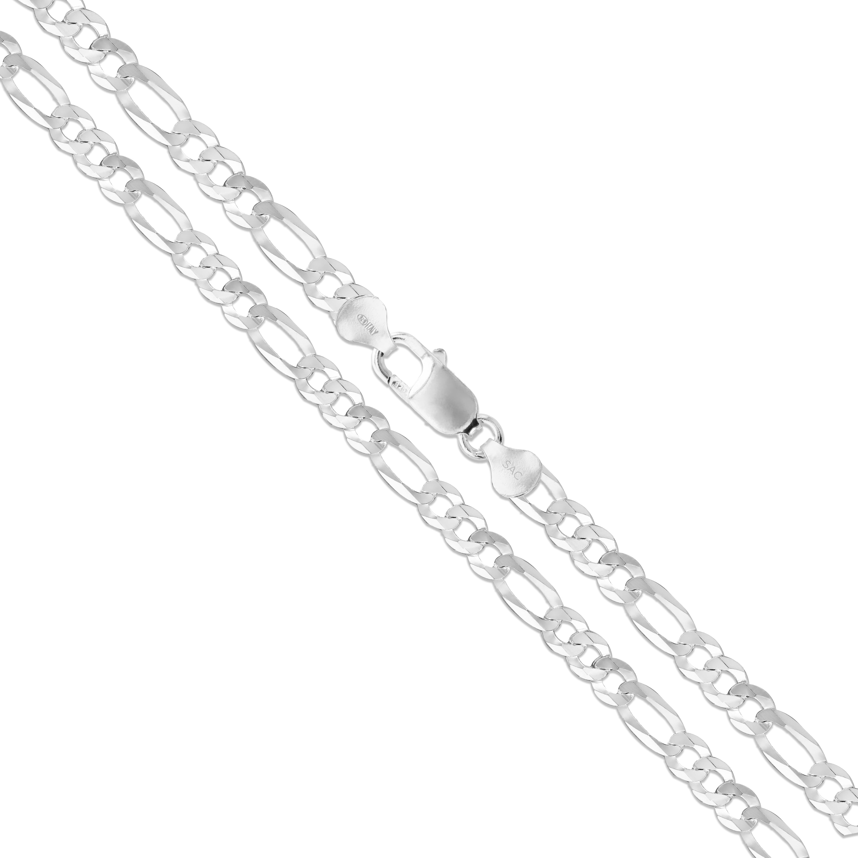 Men's 6.5mm Solid .925 Sterling Silver Flat Figaro Chain Link 