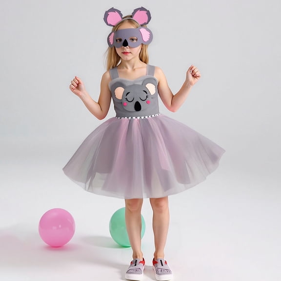 Girl Sleeveless Dress Koala Halloween Outfit Tutu Performance Stage Wear Kids Cute Summer Party Princess Dresses