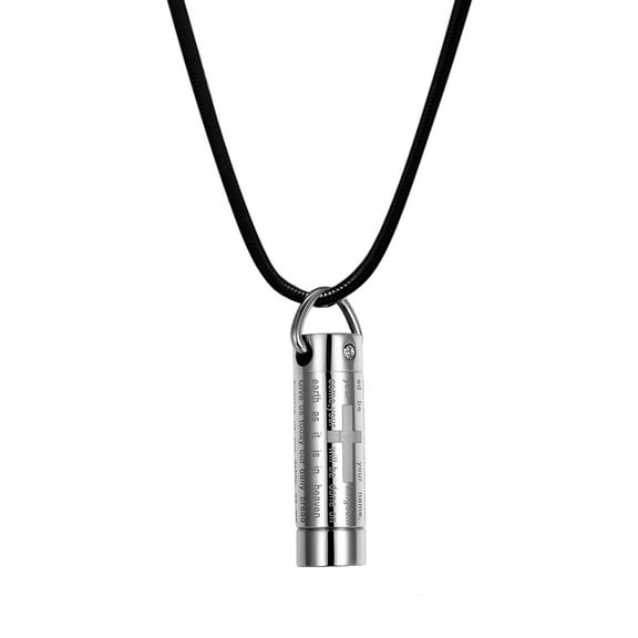 Cross Cylinder Memorial Cremation Jewelry Urn Ashes Holder Necklace with FREE Funnel Kit and Velvet Jewelry Box- [Silver Lord is Prayer]