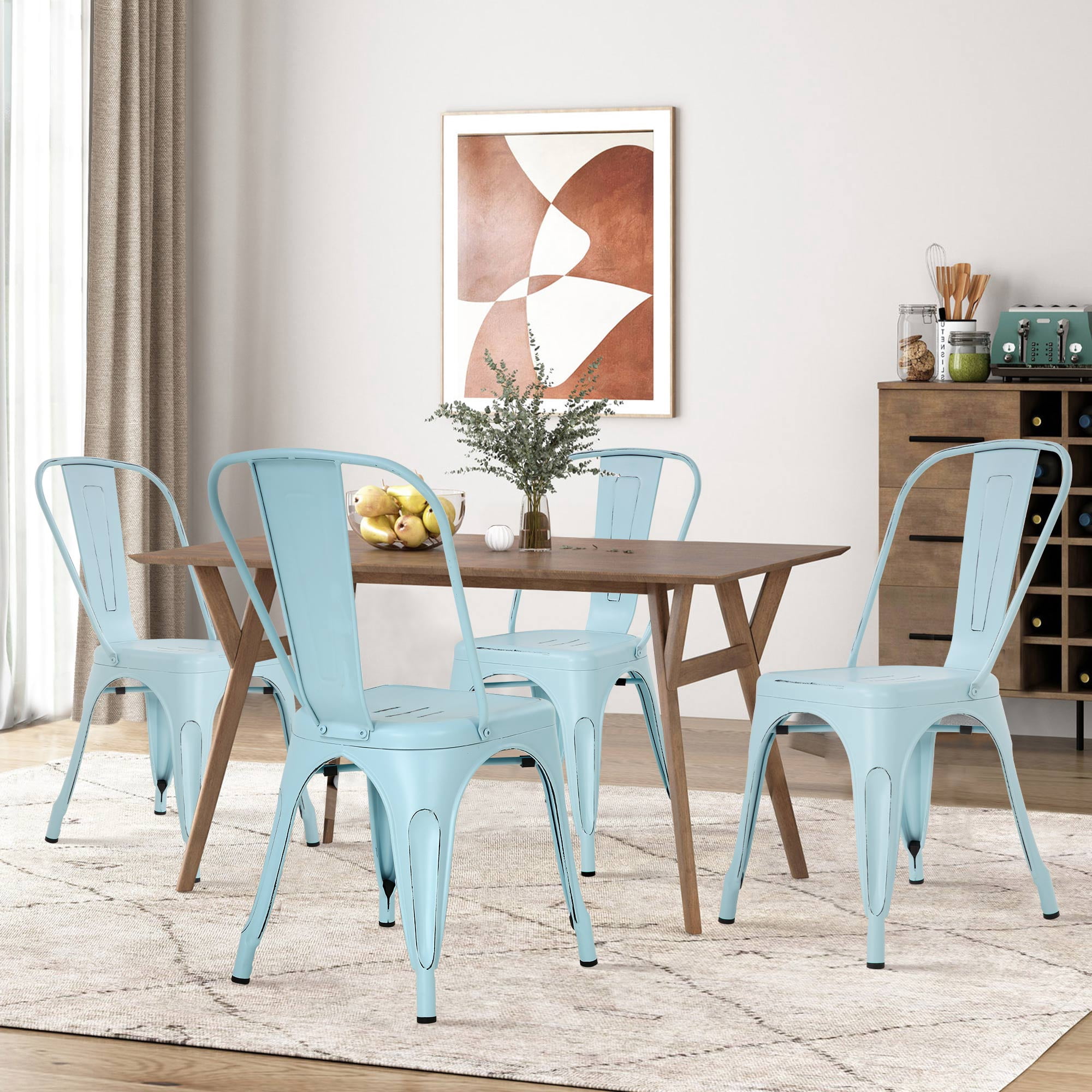 CL.HPAHKL Dining Chairs Set of 4, Metal Kitchen Chairs 330LBS Weight Capacity, Stackable Indoor Outdoor Chairs for Kitchen Dining Room Café Restaurant Bistro Patio Bar Chairs, Blue