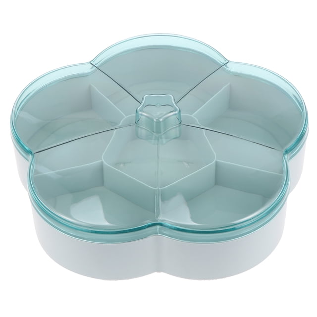 Transparent Lid Snacks Case Dried Fruit Divided Plate Food Snack Tray Nuts Candy Storage Box Flower Shaped Storage Case (Green Single-layer)