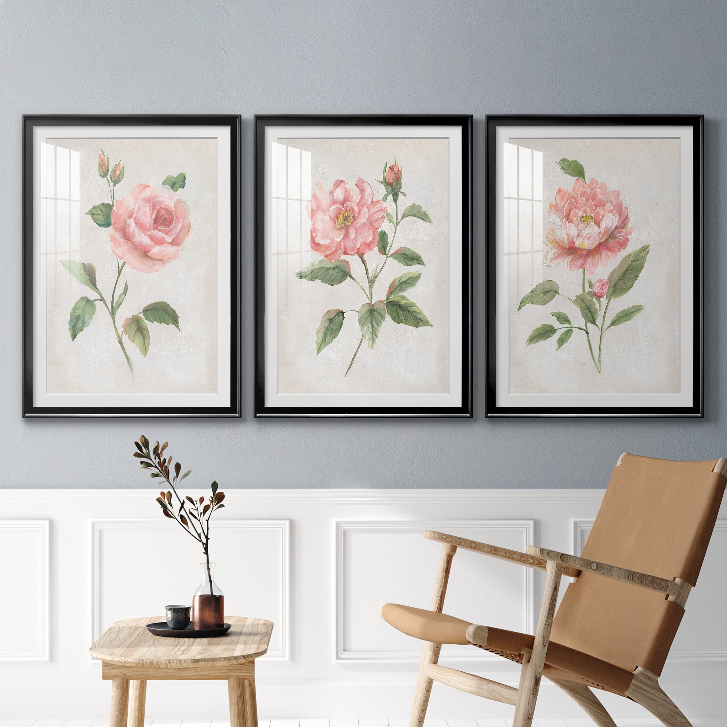 Grandiflora I Premium Framed Prints Set of 3 - Ready to Hang - 30.5 x 42.5 Each - Black Frame