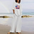 thumbnail image 2 of YABCSAZ Summer Outfits for Women Short Sleeve Casual Loose Printed Tops and Solid Color Drawstring Wide Leg Pants Athletic Sportswear 2 Piece Outfits, 2 of 5