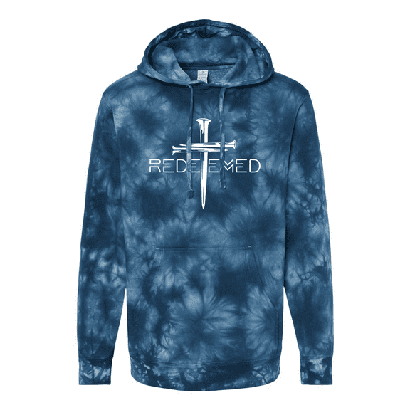 Trenz Shirt Company Redeemed Cross Nails Mens Christian Tie-Dye Hoodie-Navy-large