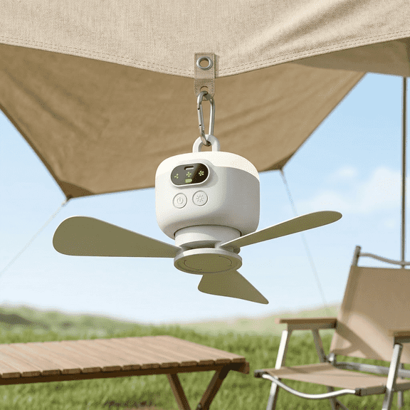Laybasic 10.5" Portable Ceiling Fan with Light, 8000mAh Battery Operated Rechargeable Camping Fan with Remote & Timer, 4 Speeds Tent Fan Hanging Wireless Fan for Camping, RV, Canopy, Dormitory
