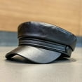 thumbnail image 4 of Women Extended Brim Beret Hat Flat Dome Faux Leather Newsboy Hat Outdoor Solid Color Leisure Hat Streetwear, 4 of 7