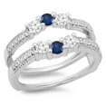 thumbnail image 1 of Dazzlingrock Collection 14K Blue Sapphire & White Diamond Wedding Band 3 Stone Enhancer Guard Double Ring, White Gold, Size 6.5, 1 of 4