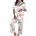 thumbnail image 4 of Women's Pajama Sets Breathable Halloween Fall Soft 2 Piece Sets Cute Pumpkin Short Sleeve Top With Long Pants Soft Pajama Set XXL Gray, 4 of 4