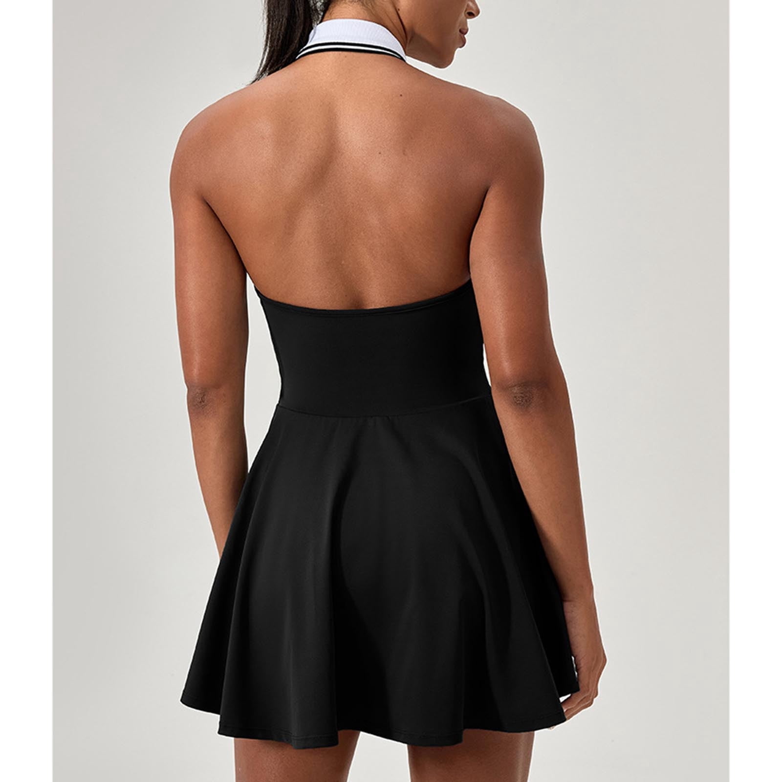 Lapel Collar Flared Tennis Dress for Women Halter Sleeveless Athletic A-Line Golf Mini Dresses Build in Shorts