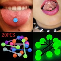 GKNET 20PCS/Set Luminous Ball Flexible Barbell Stud Tongue Ring Bars Body Piercing WY4