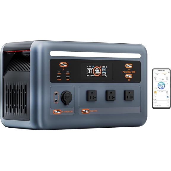 OSCAL Solar Generator PowerMax 1800 (2025 New), 1024Wh LiFePO4 Battery Generator with 3 AC Outlets (3200W Surge), 700W AC Charging & 800W Solar Charging, APP Control Power Station for Home Backup