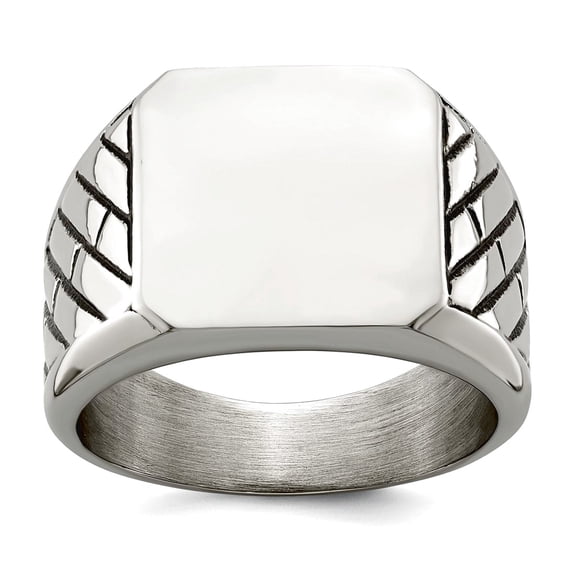 Stainless Steel Polished With Black Enamel Signet Ring Size 12 Ring for Women - 14.6 Grams