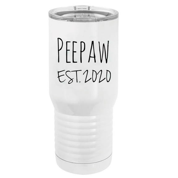 Peepaw Est. 2020 Established Stainless Steel Vacuum Double-Walled Insulated 20 Oz Tumbler Travel Coffee Mug with Clear Lid, White