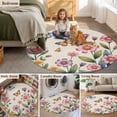 thumbnail image 6 of Pink Flowers Round Area Rugs Collection 6', Spring Floral Butterfly Leaves Plants Retro Beige Non Slip Indoor Circular Throw Runner Rug Floor Mat Carpet for Living Room Dining Table Bedroom Nursery, 6 of 9