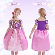 Jurebecia Girls Princess Costume, Floral Puffy Dress for Halloween Cosplay, Kids Birthday Party Dress with Accessories 6(4-5Years)