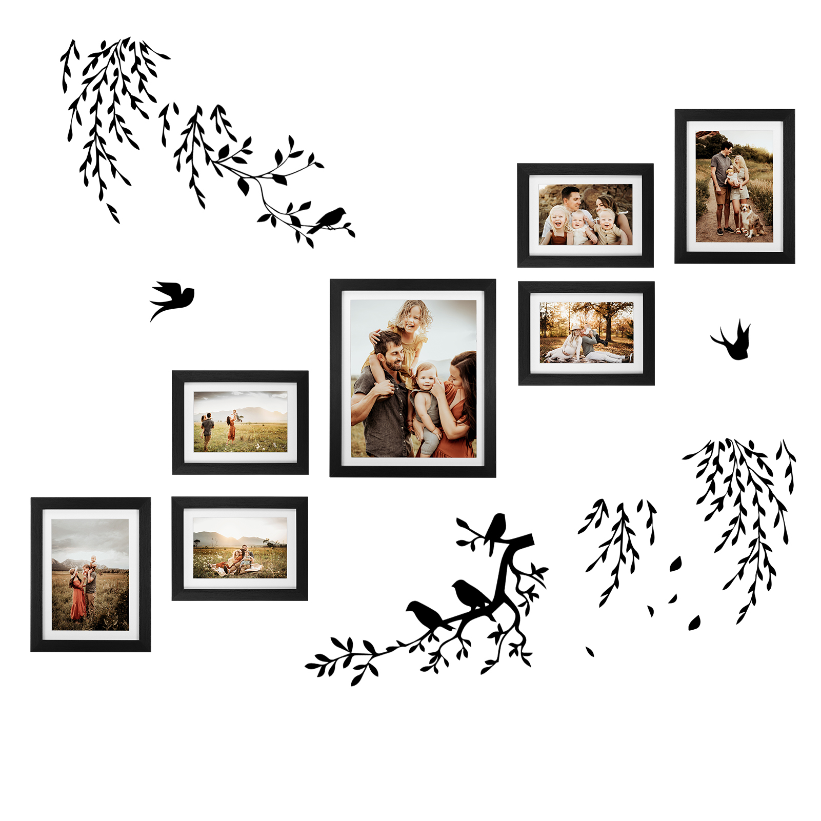7 Pack Collage Picture Frames with Leaves Decor,Black Picture Frame
