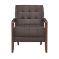 thumbnail image 2 of Pemberly Row Button Tufted Accent Armchair in Dark Brown Leather Wood Frame, 2 of 9