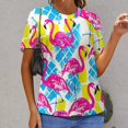 thumbnail image 6 of Flamingo Pattern Women's Short Sleeve T-Shirt Crew Neck Casual Summer Trendy Loose Fit Tops, 6 of 6
