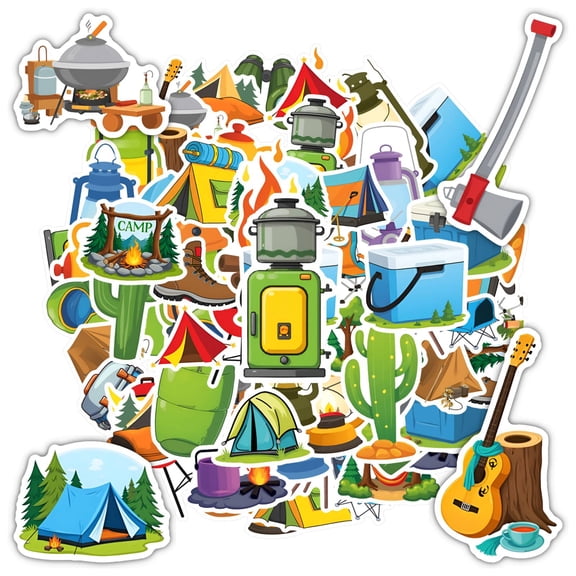 35pcs-50pcs Cartoon Camping Stickers Adventure Outdoor Hiking Stickers for Luggage Suitcase Notebook