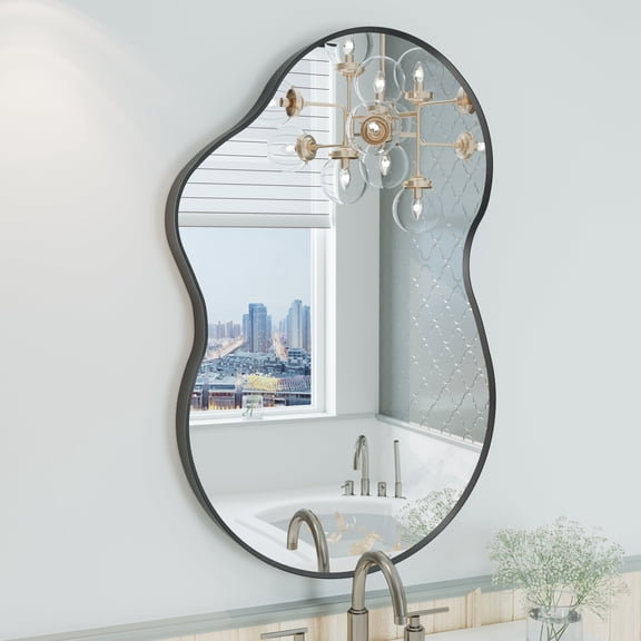 GODCHAR Irregular Wall Mirror Bathroom Vanity Mirror Asymmetrical Black Framed