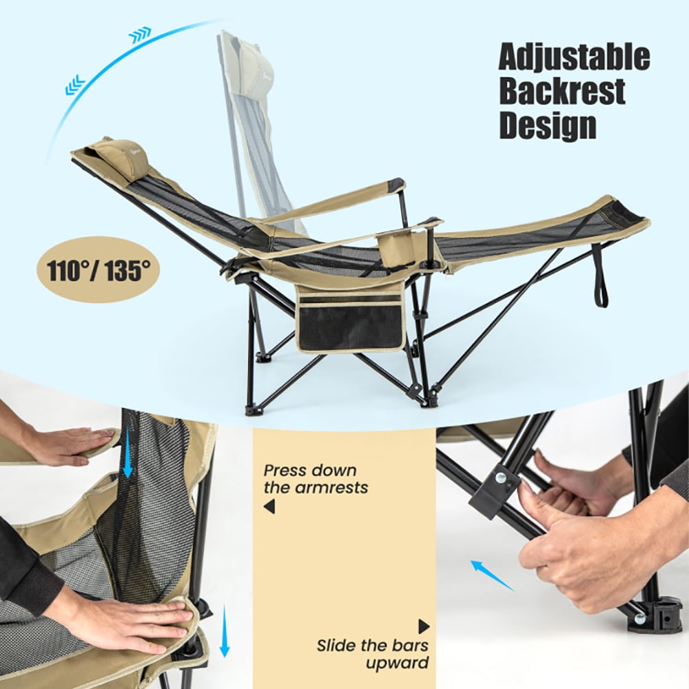 Aimee Lii Camping Lounge Chair with Detachable Footrest Adjustable Backrest, Portable Folding Chair, Khaki Aimee Lii Camping Lounge Chair with Detachable Footrest Adjustable Backrest, Portable Folding Chair, Khaki