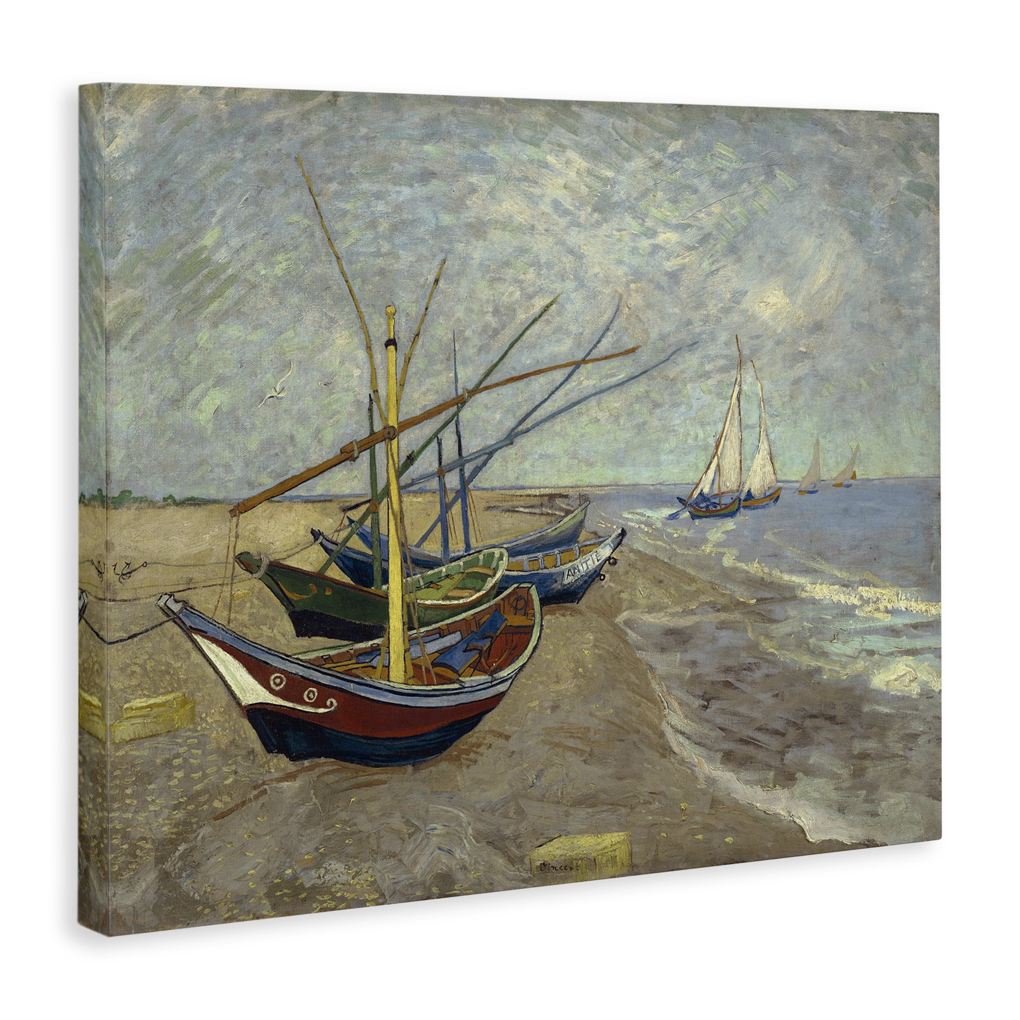 Stupell Industries Classic Fishing Boats on Beach Nautical & Beach Painting Wrapped Canvas Art Print Wall Art, 30 x 24