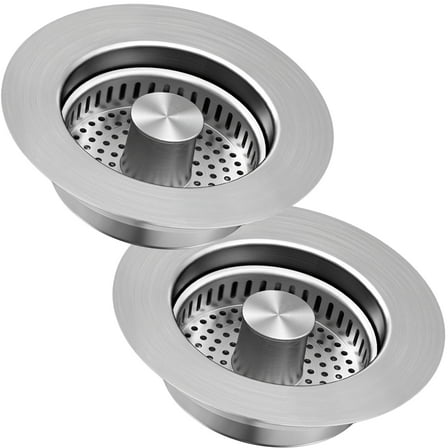 Kitchen Sink Drain Strainer & Pop-up Sink Stopper, 3-in-1 Upgraded Universal Sink Strainer with Anti-Clogging Basket, Stainless Steel Filter, Cleaning Brush for US Standard 3-1/2 Inch Drain