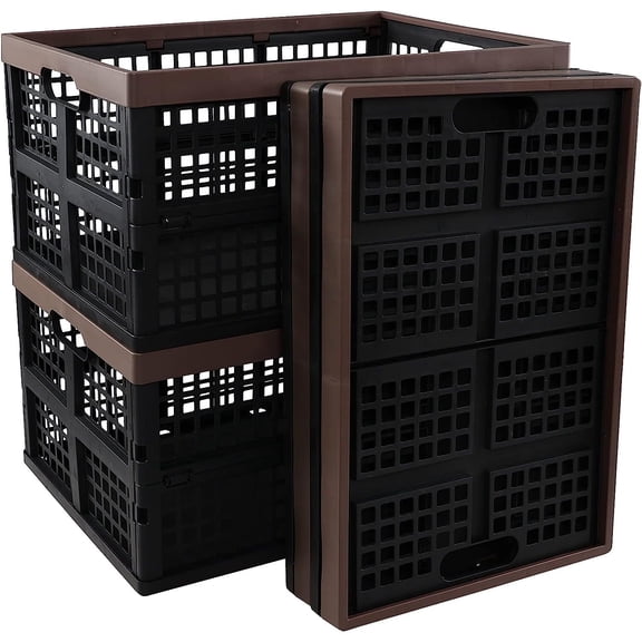 Bilot 4-Pack 42 L Plastic Folding Storage Crate, Collapsible Storage Basket Crate