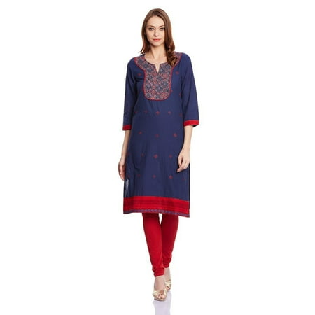 Sequin Yoke - In-Sattva Women's Classic Long Kurta Tunic with Sequin Mirror Yoke