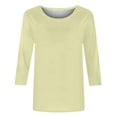 thumbnail image 3 of Birdeem T-Shirt Mode Femme Uni Mi-Longueur Manches 3/4 Blouse Col Rond Hauts Décontractés, 3 of 12