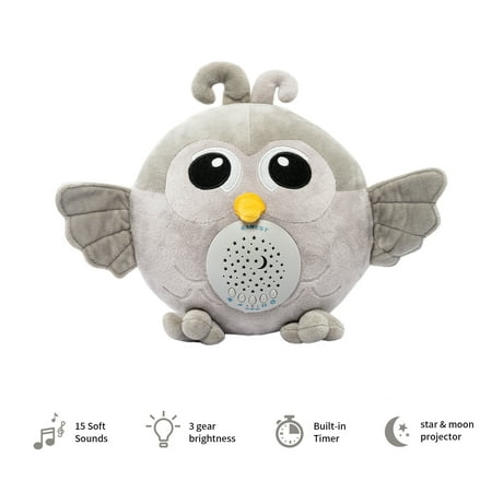 EAREST Plush Owl White Noise Sound Machine with Light Projector for Babies, White