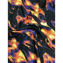 Nylon Spandex 4ways Stretch W/Silver Glitters & Fluorescent Flames Design
