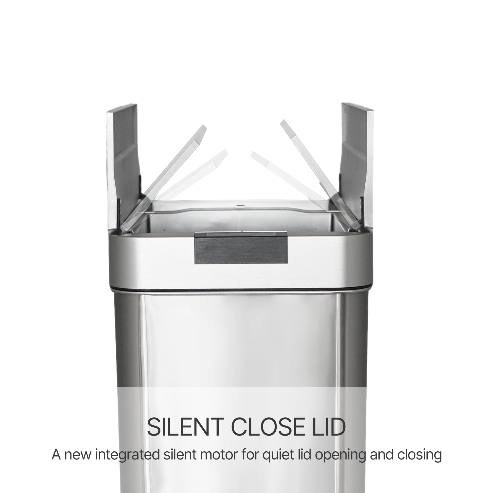 Innovaze 16 Gallon Stainless Steel Slim Motion Sensor Trash Can with Plastic Butterfly Lid, Silver