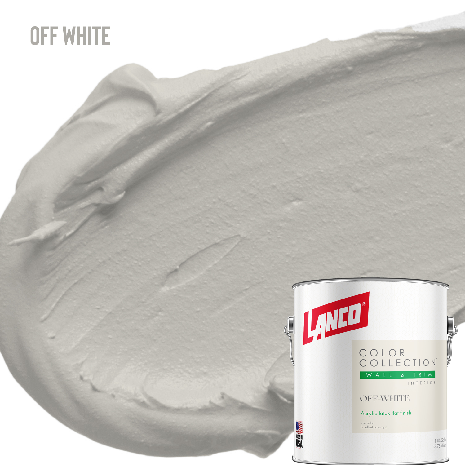 Lanco Color Collection Flat Interior Wall & Trim Paint,OffWhite, 1