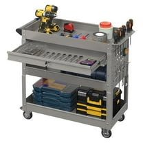 Rolling Tool Cart 3 Tier, 450 LBS Metal Utility Cart with Lockable Drawer - Garage Workshop Warehouse Service Cart on Wheels (Gray)